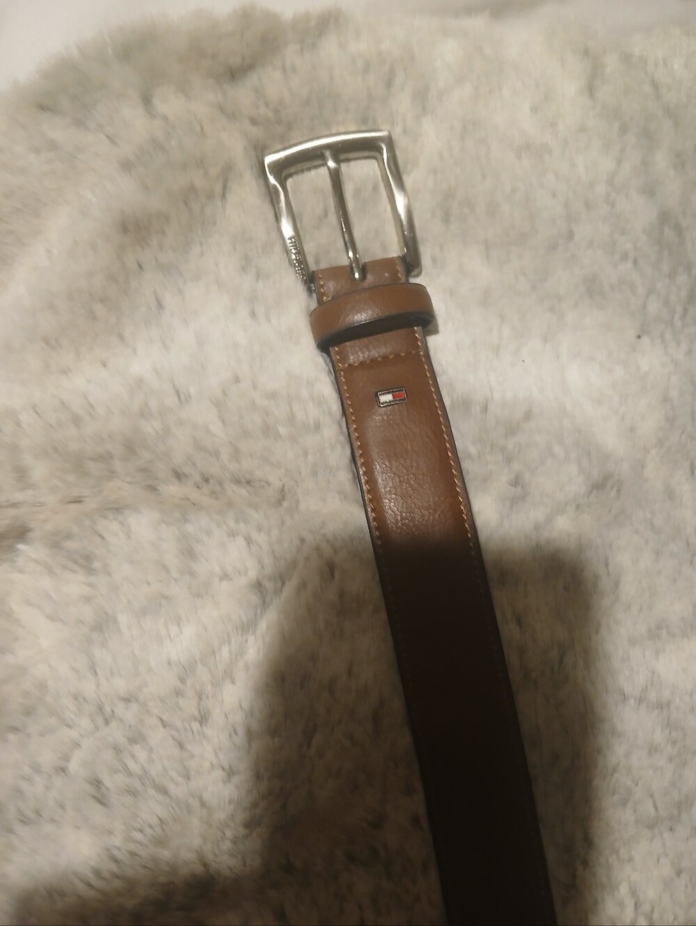 Tommy Hilfiger Brown Leather Belt with Silver Buckle